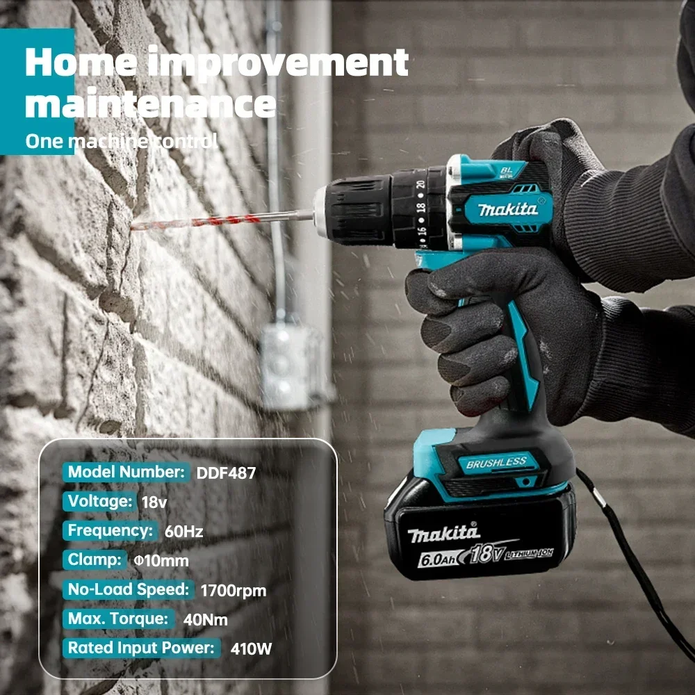Makita Original DDF487 Cordless Driver Drill 18V Brushless Electric Impact Screwdriver Rechargeable Power Tool (ony tool) 7 kf S91300e273dc14d6fbf021ee5c1f07cf6O