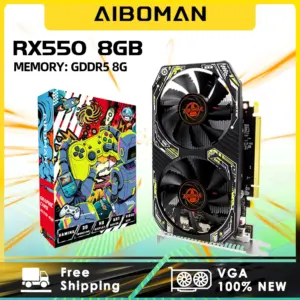 AIBOMAN Black Yellow Cool AMD RX550 4GB GDDR5 Graphics Card 128Bit Dual Fan Computer Assembly Accessories Electric Office Games