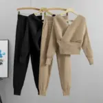 Elegant Tracksuit Sexy Two Piece Set Women Korean Style Ribbed Knitted Backless Top And Long Harem Pant Suit Autumn Outfits y2k