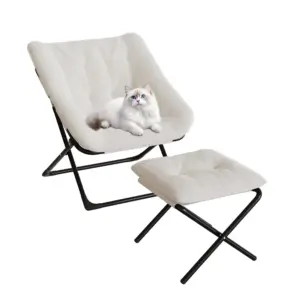 Plush Saucer Chair with Ottoman - Blue Accent Chair for Bedroom & Living Room, Comfy Reading & Lounge Chair, Easy Storage