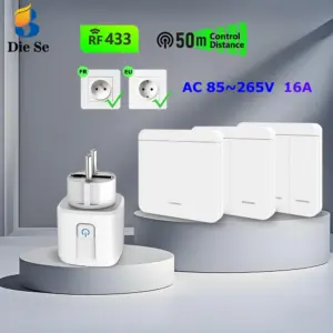 RF Wireless Smart Plug 110V 220V 16A High-power Socket and 86 Wireless Push Button Wall Switch with Battery for Home Appliance