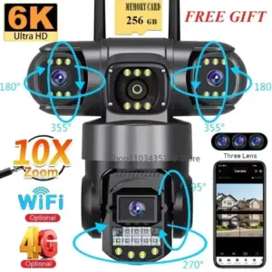 3 Lens Video Surveillance Camera Wifi Network CCTV Camera 4G SIM Card Wireless 360 Monitor Outdoor Waterproof Security Cameras