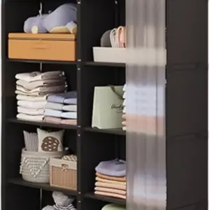 Wardrobe, Foldable Closet, Clothes Storage Organizer, Hanging Rail Wardrobe, Bedroom Clothes Organizer, Multi-levelShelves Easy