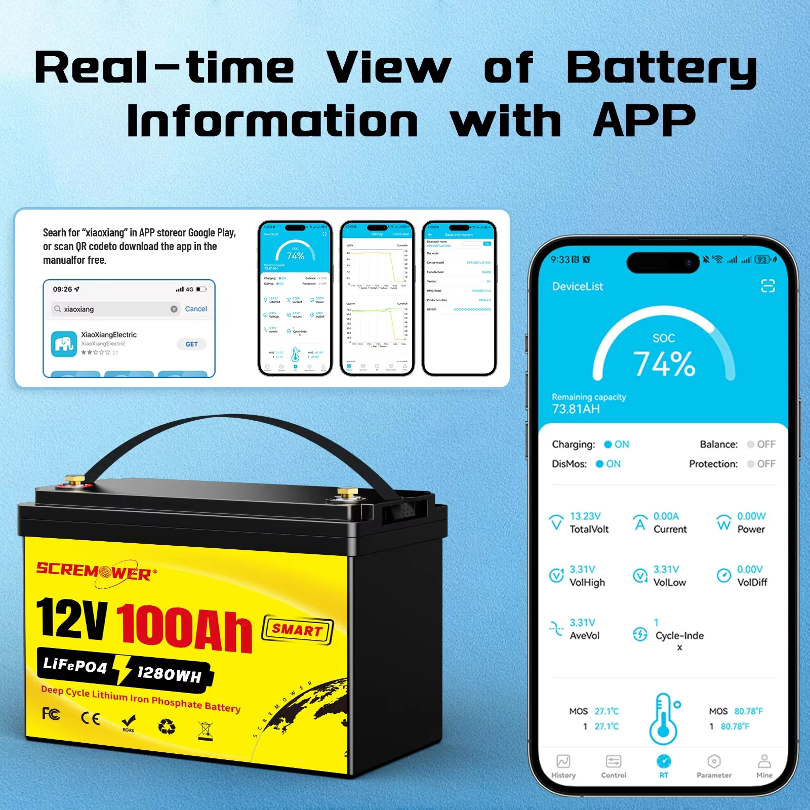MOSEWORTH LiFePO4 12V 100Ah Battery Pack 12.8V Lithium Battery 8000+ Cycles With Bluetooth BMS Grade A For Boat RV Campers 14 kf S940453afca344d518afcee0f4bc9ec18r