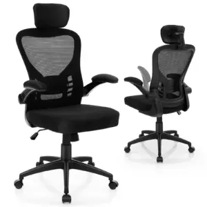 Ergonomic Adjustable Lumbar Support & Headrest Office Chair Desk Chair with Folding Up Armrests