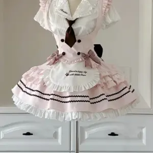 Harajuku Sweet Lolita Women 3 Piece Set White Lace Design Corset Tops + Puffy Skirt Retro Elegant Female New Chic Outfits Summer