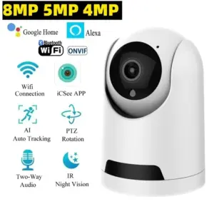 8MP ICSEE Wifi Security Camera Indoor Surveillance Camera Two Way Audio Motion Detection Auto Tracking Baby Monitor Video Camera