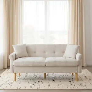 KOMHTOM Sofa 2-Seater, 2-Seater Sofa with 2 Cushions, Small Fabric Couch Kitchen Sofa with Armrest, Mini Sofa Padded Couch