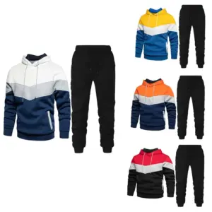 Men's sports suit fashionable casual autumn and winter splicing hooded sweatshirt long pants two-piece set