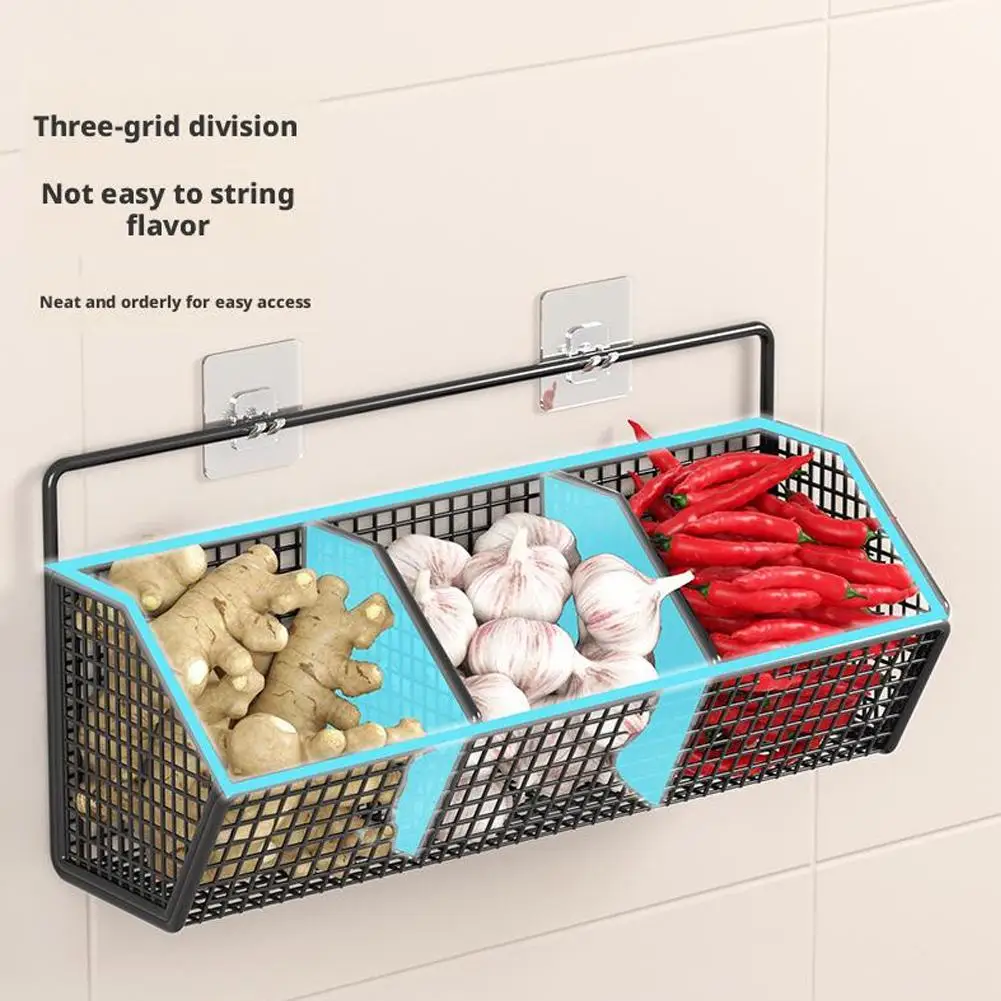 Wall-mounted Kitchen Storage Basket Perforation-free Iron Partition Storage Rack for Kitchen Ingredients Sorting Storage Basket 10 kf S9ad87f820d4c4a8baa155fe4a3c08c14N
