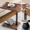 Wooden C-Shape Lifting Side Table Movable Small Table Sofa Corner Table Bedside Laptop Desk for Sofa Living Room Bedroom