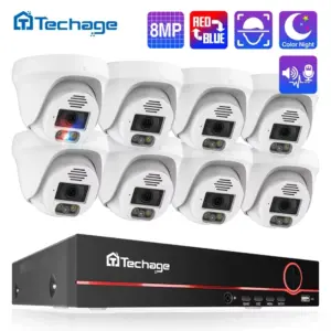 Techage Ultra HD 8MP 4K POE Security Camera System Two Way Audio Face Detect Full Color Night H.265 CCTV Video Surveillance Set