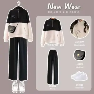 Velvet and Thickened Lamb Hair Outer Set for Women's Autumn and Winter New Korean Casual Wide Leg Pants Fashion Two Piece Set 4 kf S9d3bbb90b7d0416eaa27f6072fd31549I