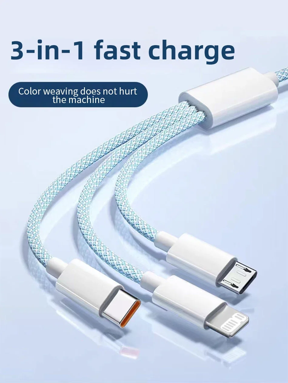 6A 66W 3 in 1 Fast Charging Cable 6A USB Type C Cable USB C Data Cable 3A Micro USB Mobile Phone Cable for Huawei 1.2M/2M/3M 7 kf S9e0f7b93f28045fdb6b473ae0a81dd38j