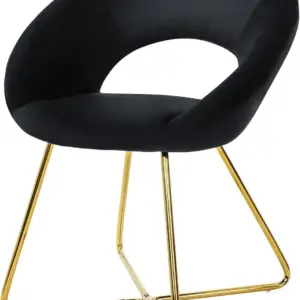 modern living - Aksamitne krzesło do jadalni, czarne, ergonomiczne, nowoczesne z okrągłym oparciem i złotymi metalowymi nogami