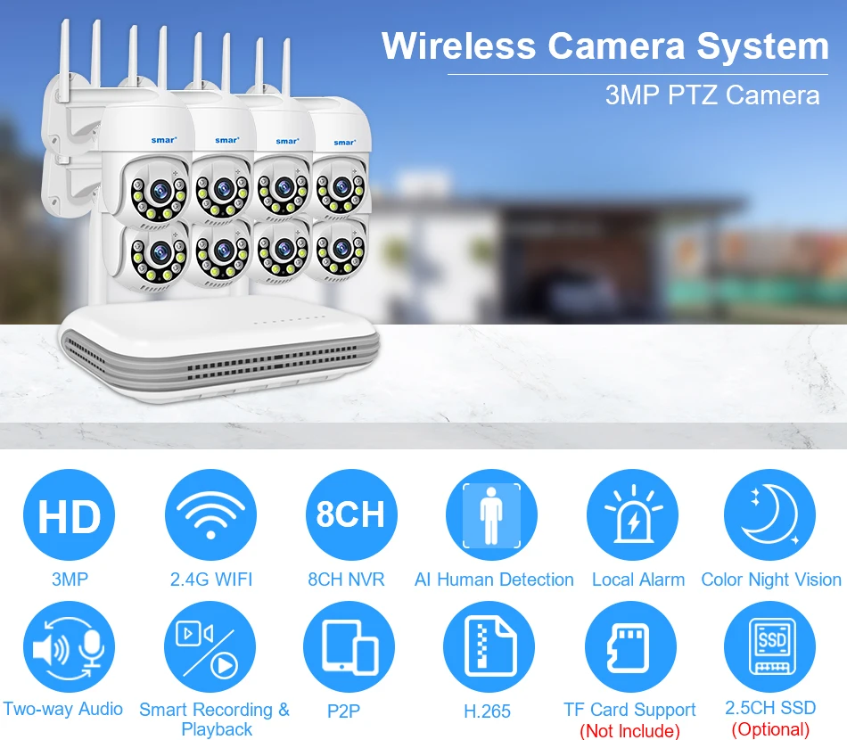 Smar 8CH NVR 5MP Wireless Camera Kit Ai Humman Detect Outdoor 3MP PTZ WiFi Night Vision CCTV Security Surveillance System ICsee 8 kf Sa0b05eb026a347a29a047baf5cb186a0q