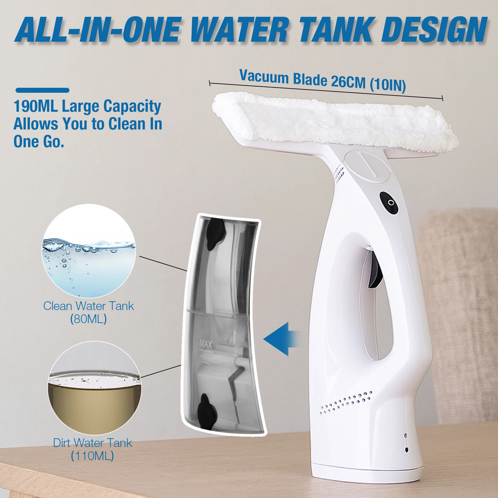 3-in-1 electric window cleaner: vacuum, water suction, and squeegee, cleans tiles and mirrors, can be operated with one hand 10 kf Sa219070c07ca47968526151b51a4f4d8f