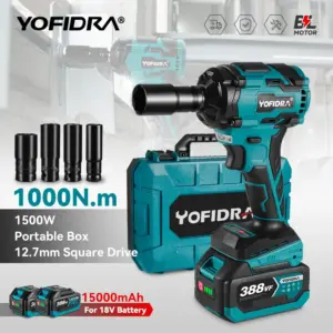 YOFIDRA 1000N.M Brushless Electric Impact Wrench 1/2 Inch Screwdriver Wrench Drill Socket Power Tool Sets for Makita Battery Pin