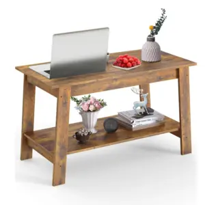 2-Tier Coffee Table,Rectangular Wood Center Table with Storage Shelf,Modern Farmhouse Rustic Table for Living Room Home Office