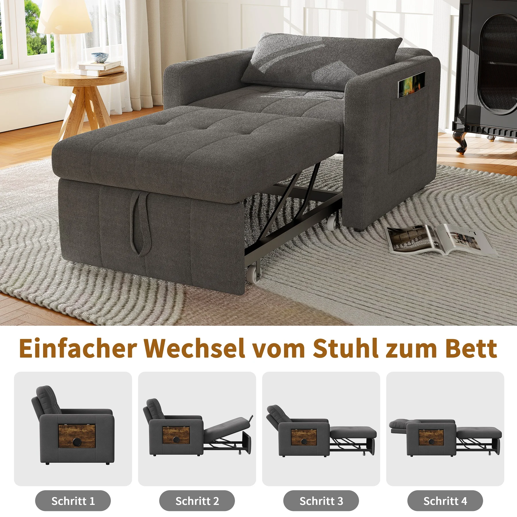 Rosahqnda Folding Sofa Bed,Sleeping Chair with Adjustable Backrest&table&Side Pocket,Relaxing Chair for Living Room,Bedroom 42 kf Sa469d0fb8c1e4709a9b07efeb38f74bb7