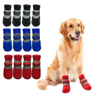 4PCS Cute Waterproof Winter Dog Shoes Warm Anti-Slip Dog Snow Shoes Soft Sole Adjustable Dog Foot Covers for Small Dog Chihuahua