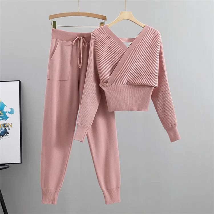 Elegant Tracksuit Sexy Two Piece Set Women Korean Style Ribbed Knitted Backless Top And Long Harem Pant Suit Autumn Outfits y2k 13 kf Sa5f5f0f97dde46ee9a7315a34fe1e853f