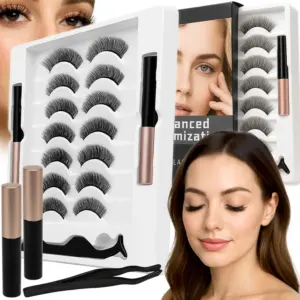 Set of 7 pairs of black magnetic false eyelashes + 2 pcs. Eyeliner + Ttweezers Makeup Set