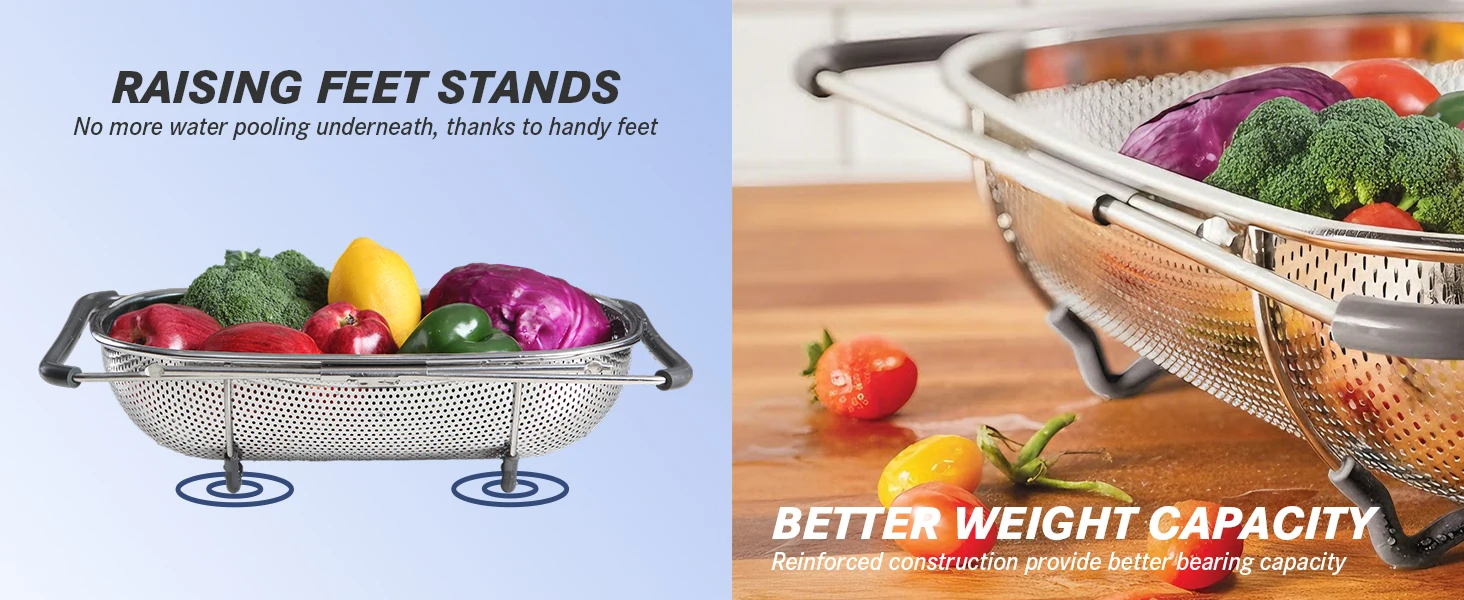 tastyWay Set Stainless Steel Over Sink Colander with Telescopic Handle - Metal Mesh Strainer Basket for Washing Fruits & Vegeta 10 kf Sa7faec0dc34e45488008163ba714fdabW