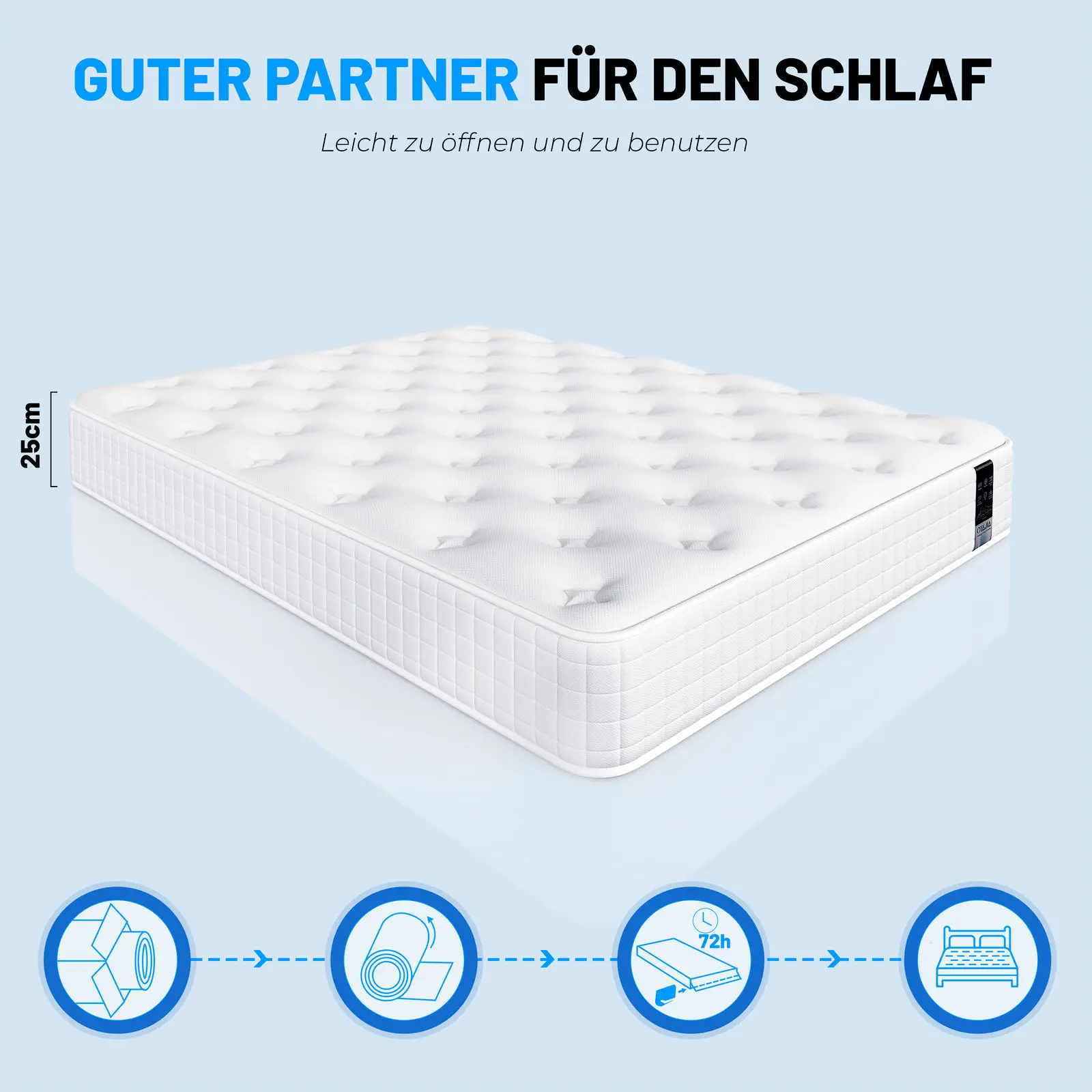 Height 25cm mattress 140x200 cm, 7 zones pocket spring core mattress H3, high quality comfort foam, back relief, roll mattress 8 kf Saa533b357cc64600a7e5a260150374aal