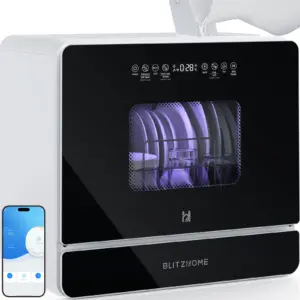 BlitzHome BH-6-CDW1 Smart Portable Countertop Dishwasher 5.2L Built-in Water Tank 9 Programs PTC Hot Air Drying With APP Control