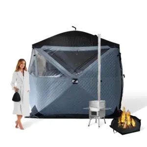 2 Person Hot Sweating Sauna Blanket Tent Dome with Cap / Portable Wood Stove / Water Tank Black Inside for Sale