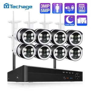 Techage 8CH 3MP 5MP WiFi IP Camera System H.265 Two-way Audio Human Detected P2P Metal CCTV NVR Video Surveillance Security Set