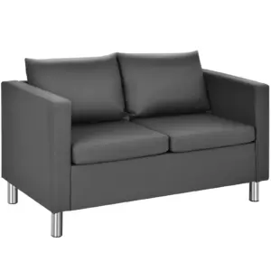 Zweisitzer-Sofa mit Kissen, Sofagarnitur aus Kunstleder, ideal für Zuhause und Büro, Grau