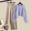 purple-sweater-khaki-casual-pants-two-piece-set