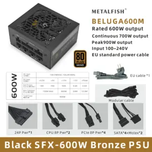 METALFISH SFX 80Plus Bronze 500/600W PSU Black Power Supply Full-Modular For Mini ITX Chassis Small Computer Case 100/240V Input