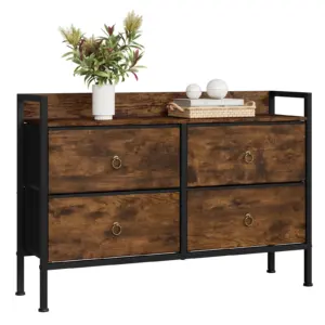 WOLTU Chest of Drawers Wardrobe 4 Fabric Drawers Storage Cabinet Sideboard for Bedroom Living Room Vintage Brown Dresser
