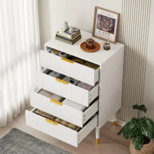 4 Drawer Dresser With Storage, Chest of Drawers With Metal Handles, Modern Minimalist Nightstand, Organizer Cabinet for Home