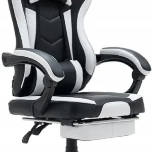 VIPER black and white ergonomic bucket chair with footrest