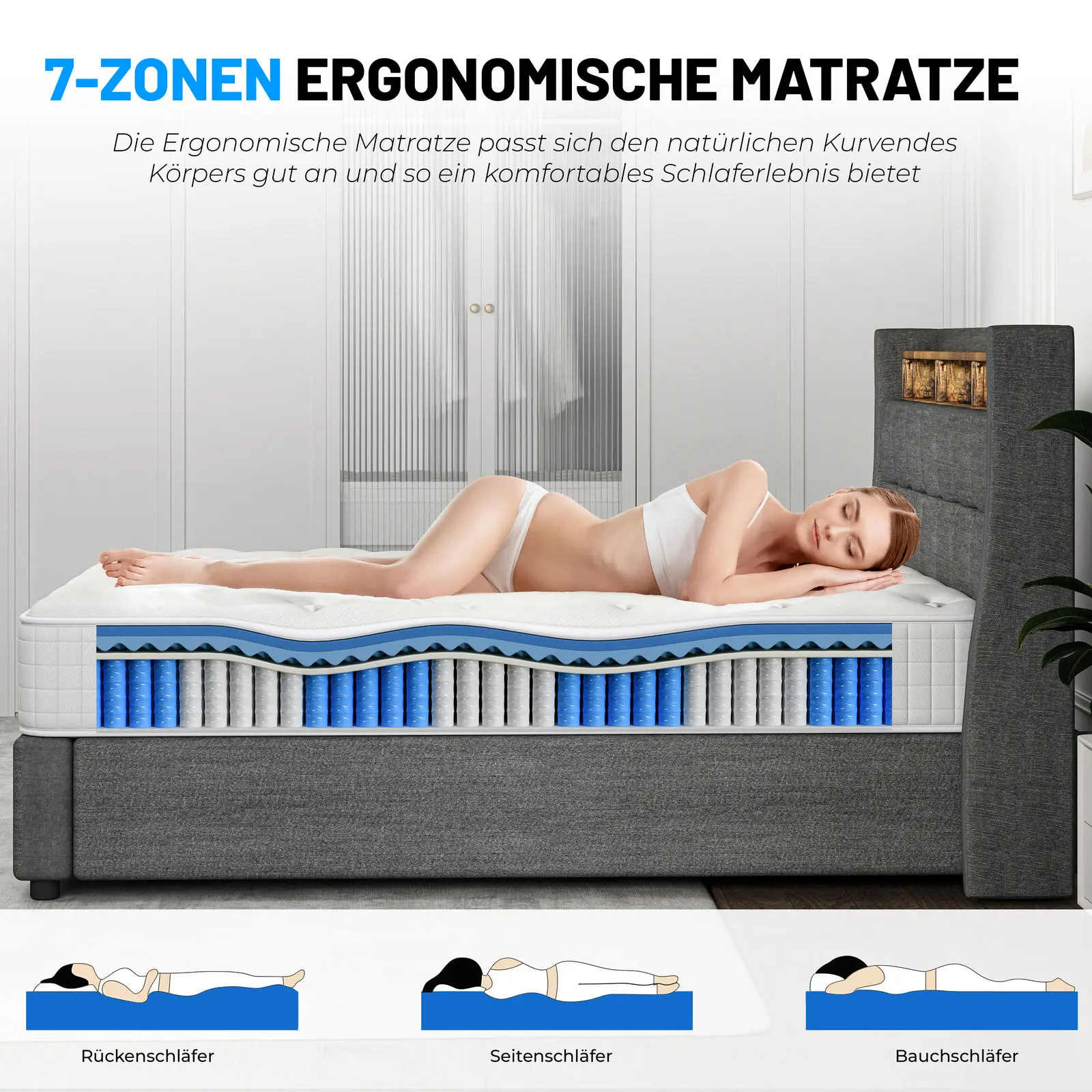 Height 25cm mattress 140x200 cm, 7 zones pocket spring core mattress H3, high quality comfort foam, back relief, roll mattress 11 kf Sb38918f930a34e75a5e44cce618b5718U