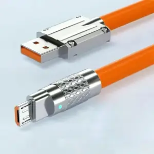 6A Micro USB 120W Fast Charging Cable Orange Blue Liquid Silica Gel Cable Zinc Alloy Joint 1M 1.5M 2M Microusb