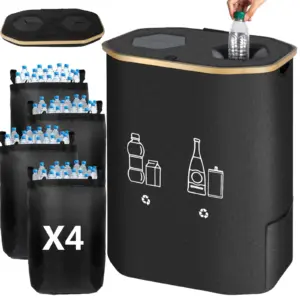 160L Deposit Bottle Collector with 4 Detachable Inner Bags Oxford Cloth Foldable Storage Bin for Glass Plastic Bottle Recycling