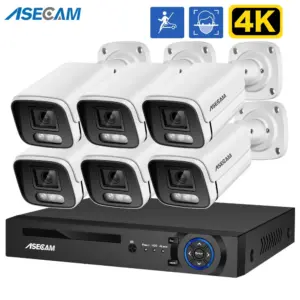 8MP 4K Security Camera Outdoor System POE NVR Kit CCTV Audio Ai Face Record Home Human/Vehicle Detection Audio Surveillance