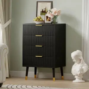 4 Drawer Dresser for Bedroom,Dresser with Gold Handles,Tall Chest of Drawers,Small Wood Storage Cabinet for Living Room Entrywa