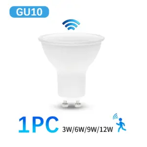GU10 LED-Lampe mit Radarsensor und PIR-Bewegungsmelder (3 W, 6 W, 9 W, 12 W), 220 V Wechselstrom, energiesparend, für Deckeneinbauleuchten, auch nachts einsetzbar.
