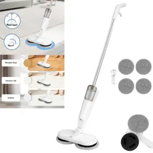 BRIEFNESS Cordless Electric Spin Mop, 200ml Tank, 2.0Ah Battery, Dual Rotating Pads, for Hardwood Tile Laminate Floor Cleaning