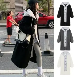 Women's Faux Shearling Fur Winter Coat Hood Sherpa-Lined Fleece Jacket Winter Coats Comfort Warm Outerwear Open Front