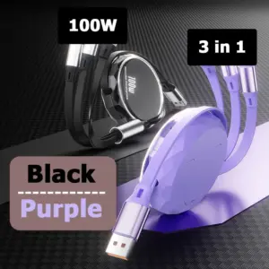 3 In 1 100W 6A USB-A to Type C Micro Lightning Fast Charging Data Cable For iPhone Samsung Huawei Android Phone USB Charger Wire