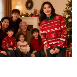 1 Festive Red Christmas Patterned Jacket for 5-6 Years Kids, Children's Outerwear, Winter Coat, Holiday Clothing