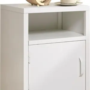 Metal Night Stand, with Cabinet Nightstand, Modern Small Nightstands, Versatile Side Table for Bedroom, Living Room(White)