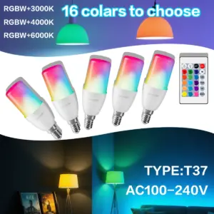 Ściemnialna żarówka LED E14 16 kolorów RGB z 24-przyciskowym pilotem 6W AC100-240V, kolorowa zmiana kolorów do lamp do sypialni i salonu